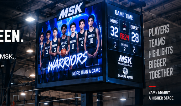MSK basketball team featured on a giant arena video screen