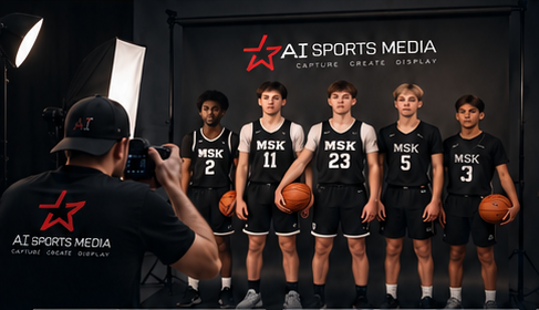 Basketball players at a professional AI Sports Media photo session